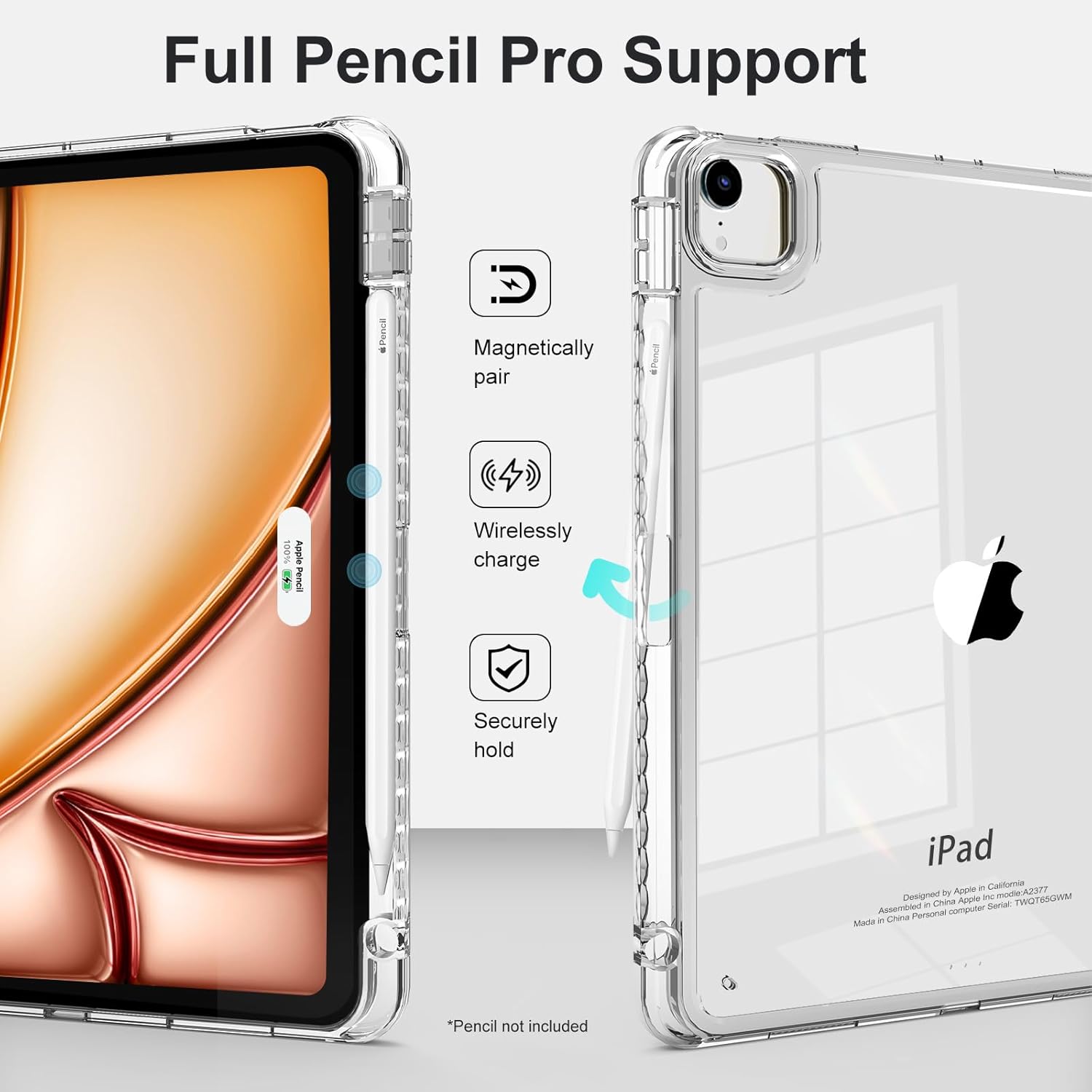 Case for iPad Air 13 inch 2024/2025/2026 M4/M3/2,Slim Smart Cover for 2022 iPad Pro 12.9 inch (4/5/6th Gen) with Pencil Holder,Trifold Stand with Clear Back Shell,Sakura Pink